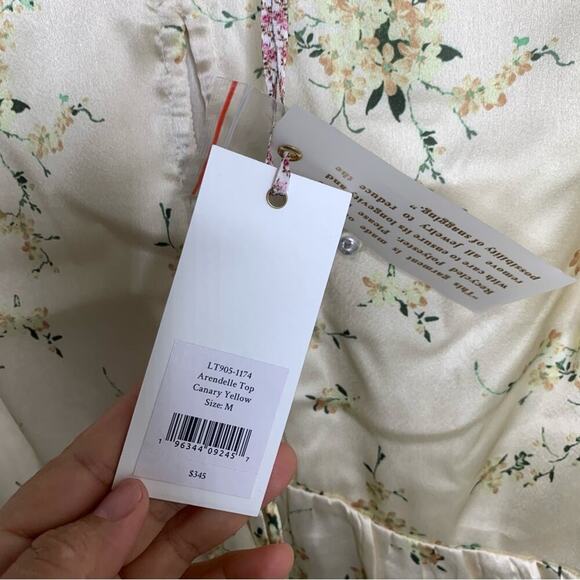Love shack Fancy Arendell satin floral blouse size medium canary yellow peekaboo - Picture 7 of 8